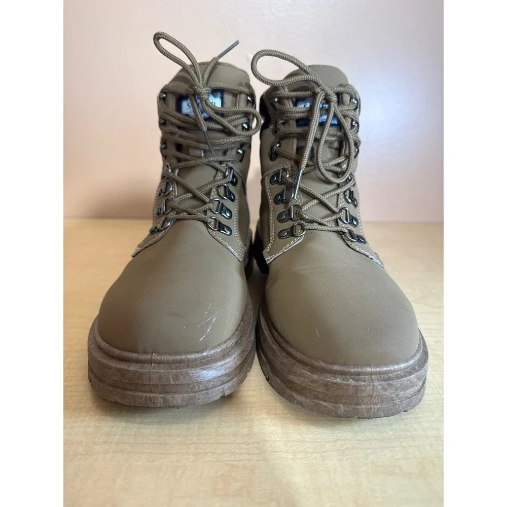 Seepm Mens Tan Brown Combat Work Boots Size 43 Lace Up Padded Collar Lug Sole